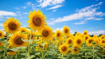 ai generado girasoles en pie alto en un campo foto