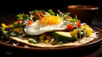 AI generated Delicious breakfast featuring egg and avocado taco photo