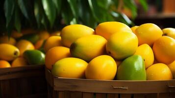 AI generated Baskets filled with fresh and juicy mangoes photo