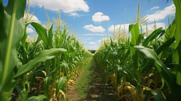ai generado lozano campo de dulce maíz en el verano foto