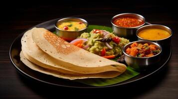 AI generated Dosa and sambar highlight this South Indian meal photo