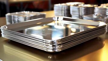 AI generated Gleaming lunch trays, clean and shiny photo