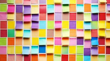 AI generated Colorful arrangement of sticky notes in a rainbow pattern photo