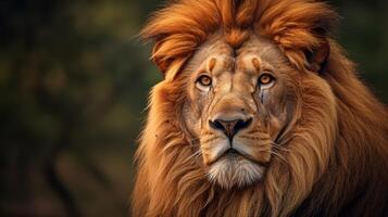 AI generated Majestic lion with golden mane in natural habitat photo