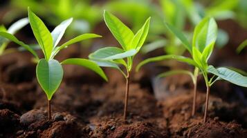 AI generated Mango tree seedlings adorned with small and green mangoes photo