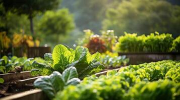 ai generado vibrante y próspero vegetal jardín paisaje foto