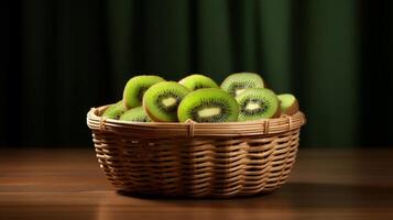 AI generated Minimalist basket with fresh kiwi slices photo