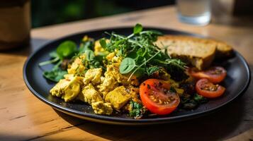 AI generated Satisfying vegan breakfast, highlighting tofu scramble photo