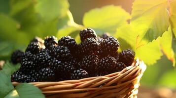 AI generated Woven basket filled with juicy, ripe blackberries photo