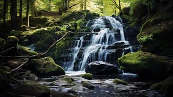 AI generated A majestic waterfall amid the foliage photo