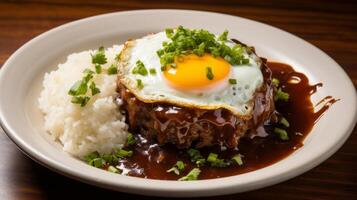 AI generated Hawaiian loco moco breakfast dish photo