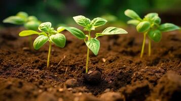 AI generated Seedlings of potatoes showcasing healthy development in the rich soil photo