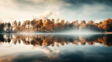 ai generado antecedentes imagen de lago paisaje en otoño con vistoso hojas foto