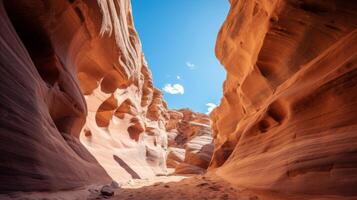 AI generated Canyon with blue sky and narrow walls photo