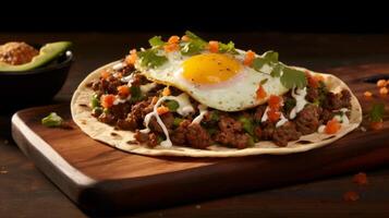 AI generated Taco filled with eggs and creamy avocado photo