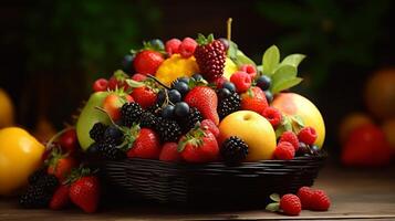 AI generated Vibrant basket of mixed citrus fruits photo