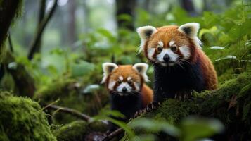 ai generado el rojo pandas y el bambú bosque foto