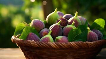 AI generated Basket of ripe, succulent figs, close up shot photo