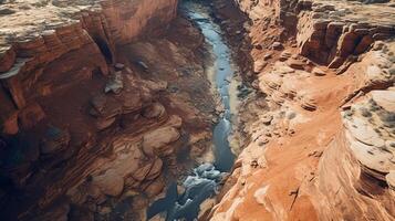 AI generated A gorgeous canyon view from above with different layers and shapes of rocks and cliffs in the background photo