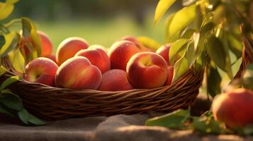 AI generated Basket overflowing with ripe, flavorful nectarines photo