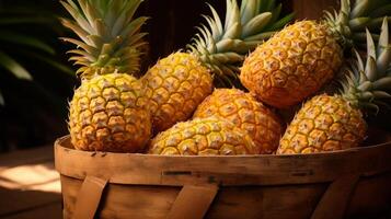 AI generated Basket overflowing with juicy, freshly harvested pineapples photo