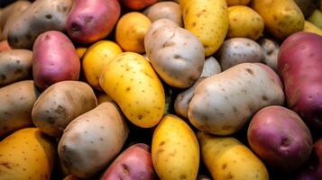 AI generated Detailed shot capturing the vibrant hues of heirloom potatoes photo