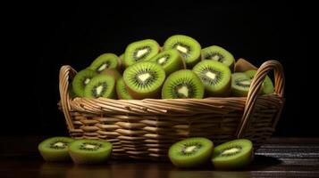 AI generated Basket of kiwi slices with a sleek touch photo