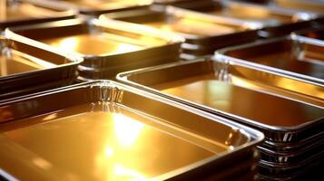 AI generated Clean and shiny trays for a hygienic dining experience photo