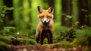 AI generated Curious red fox in forest clearing closeup photo