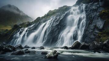 AI generated Remote waterfall surrounded by nature and beauty photo