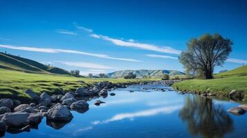 AI generated Serene river under a clear blue sky in nature background photo