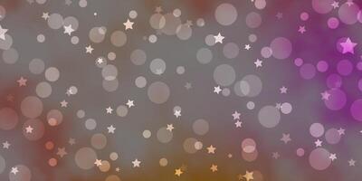 Light Pink, Yellow vector background with circles, stars.