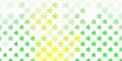patrón de vector verde claro, amarillo con elementos de coronavirus.