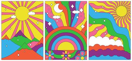 Minimalistic groovy psychedelic backgrounds set vector