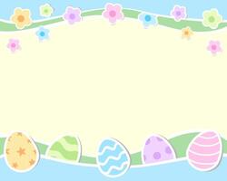 Easter border background with Easter eggs and flowers in pastel minimalist theme, paper cut style vector