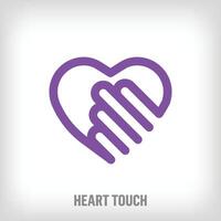 Creative heart touching hand sign logo. Charity, relationship stage and charitable logo template vector. vector