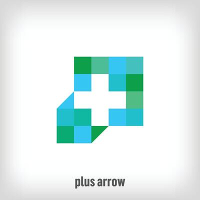 Creative plus sign arrow design. Uniquely designed color transitions. Health and medical together logo template. vector
