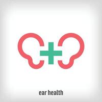 Creative plus sign design in the middle of ears. Uniquely designed color transitions. Health and medical together logo template. vector. vector