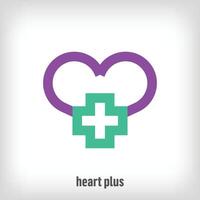 creativo corazón con más firmar diseño. únicamente diseñado color transiciones salud y médico juntos logo modelo. vector. vector