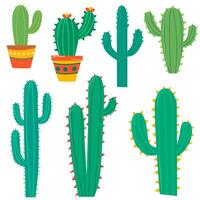 Set of cacti in flat simple style. Mexican concept. vector