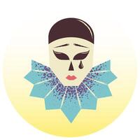 Face of a sad clown. Mask of a pierrot - a dramatic, weeping hero of fairy tales and a theater character. Flat vector illustration.
