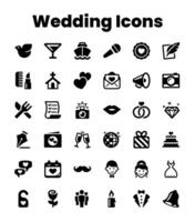 Set Black Solid Wedding Icons vector