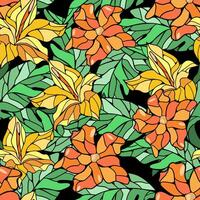 Seamless floral pattern with flowers and leaves in stained glass technique vector