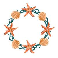 verano marco con estrella de mar y conchas marinas vector