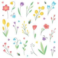 set of cute and simple spring flowers vector