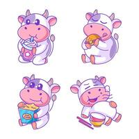 Cow eating in cartoon style vector