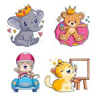 Cute animals in cartoon style set vector