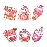 Cartoon style design of various desserts set vector