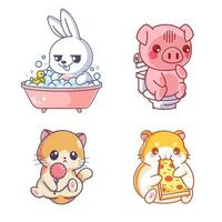 Four cute animals, cartoon style set vector