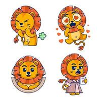 Cute lion in cartoon style set vector